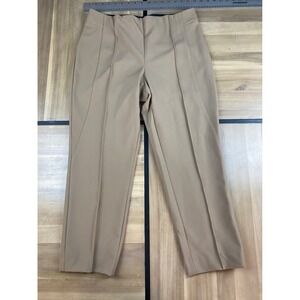 Lafayette 148 New York Women Tan Pleated Straight Leg Career Pants Size 16
